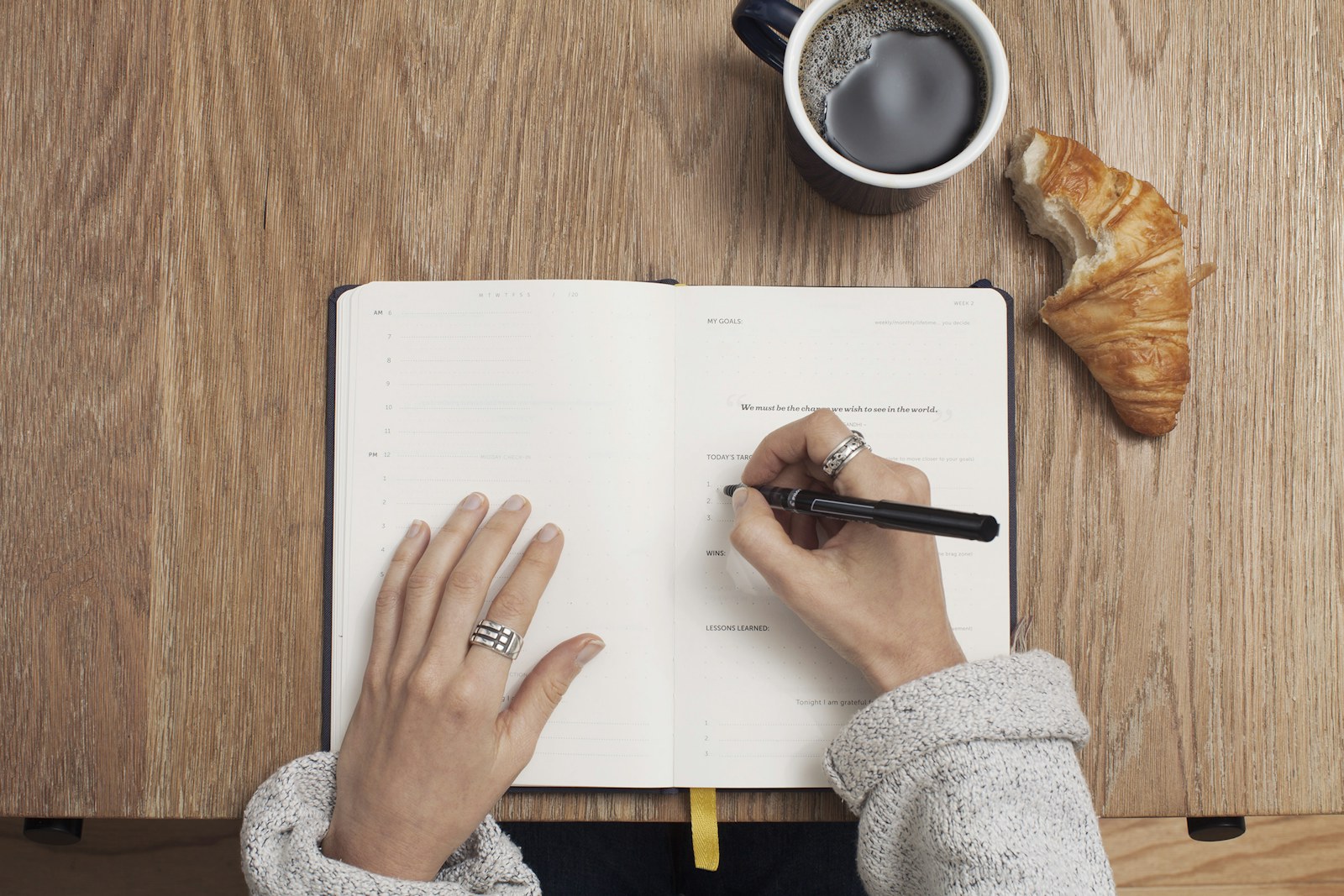 Open notebook and creative workspace